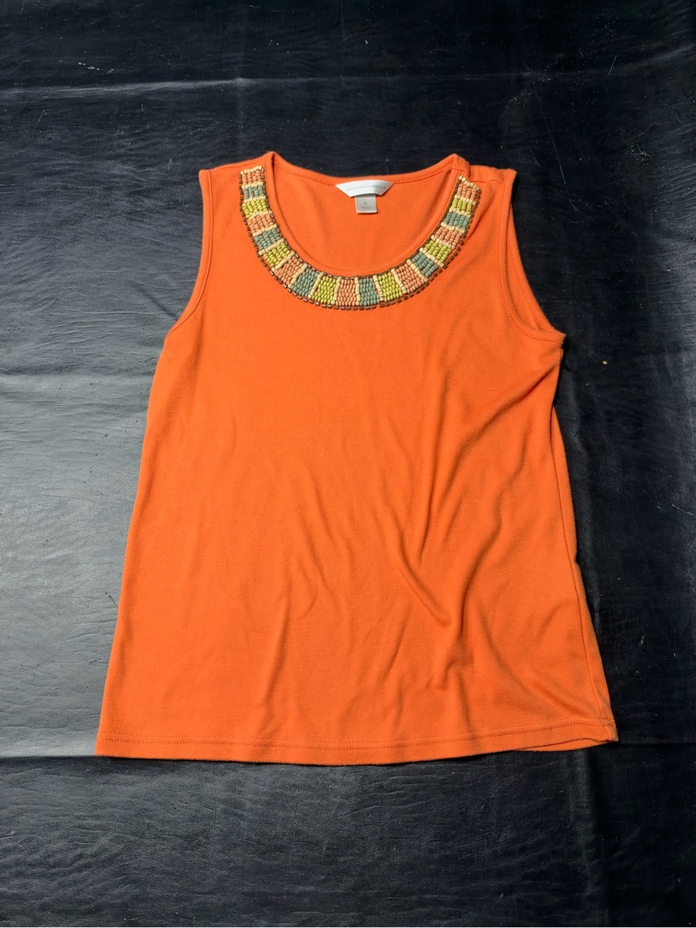 Christopher & Banks Orange Sleeveless Tank Top, Beaded-Neck